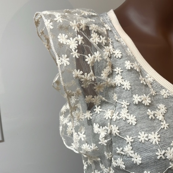 Anthropologie Amadi Floral Blouse Top Flutter Sleeves Sheer Textured Cream XS - Picture 4 of 10